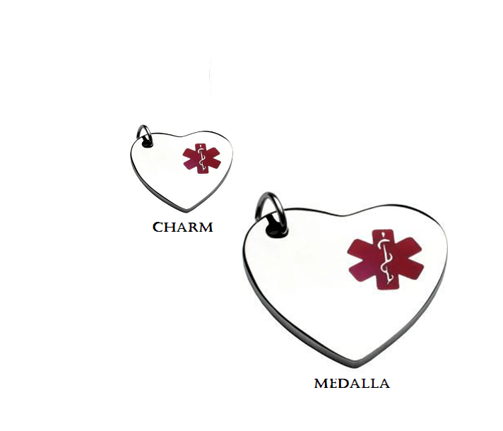 ID Corazón En Acero Símbolo Medico Rojo Charm13*14 Y Medalla 26*28 Mm