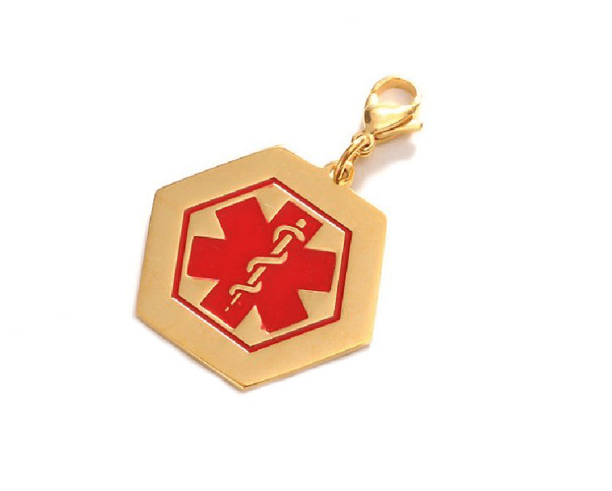ID Medalla Acero Hexagonal Dorada Con Símbolo Medico – 39*35