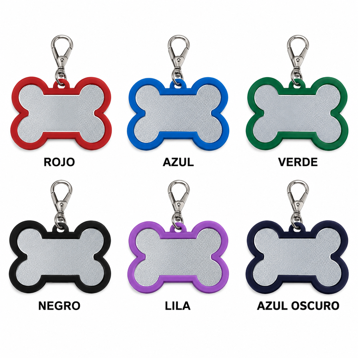 Id Hueso Para Mascota Color Plateado Con Borde De Colores Varios Y Tamaños  – 45*30mm